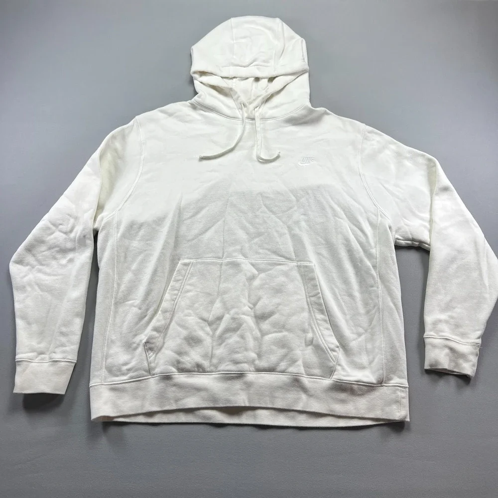 Nike Sportswear Club Fleece Hoodie Mens 2XL Beige Cotton Swoosh Logo Everyday